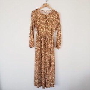 Lascana Ochre Orange With White Flowers Dress Size 2